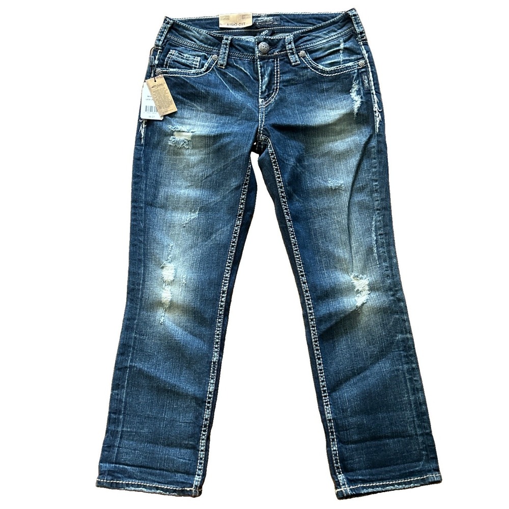 Silver Aiko Capri Jeans Womens W27 Blue Denim New With Tags Mid Rise